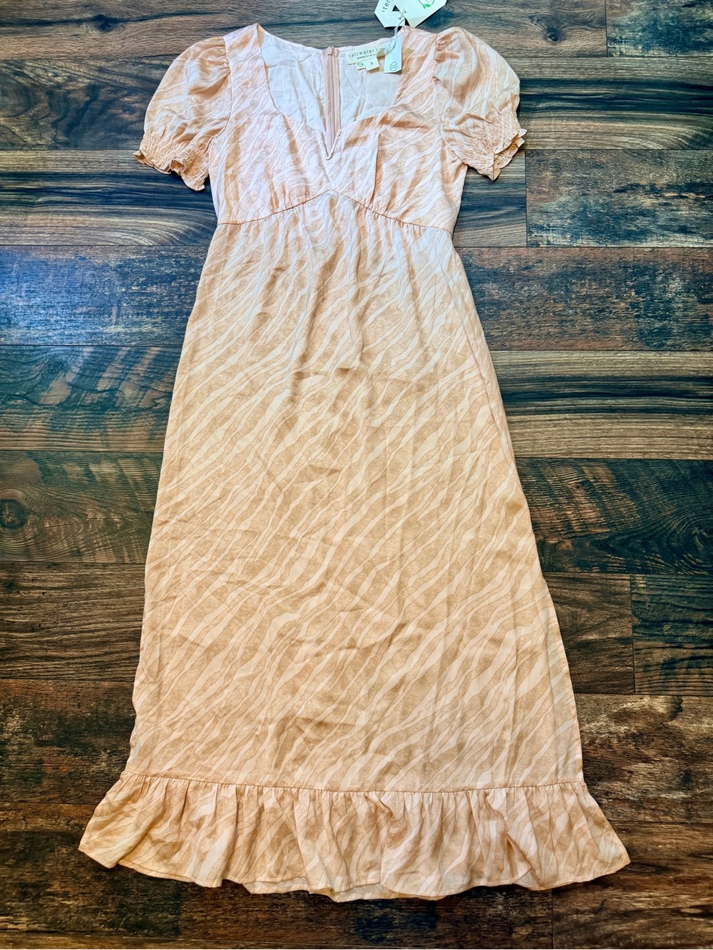 Saltwater LUXE satin midi dress in sand size small